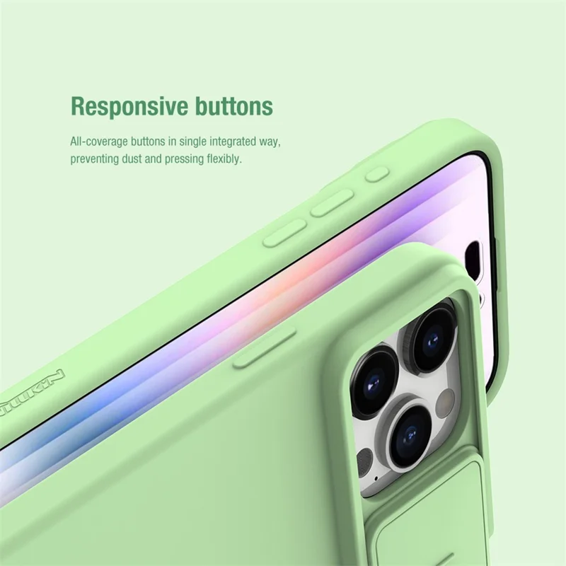 NILLKIN For iPhone 15 Pro Max Slide Camera Protection Phone Cover Liquid Silicone + PC Back Case - Mint Green