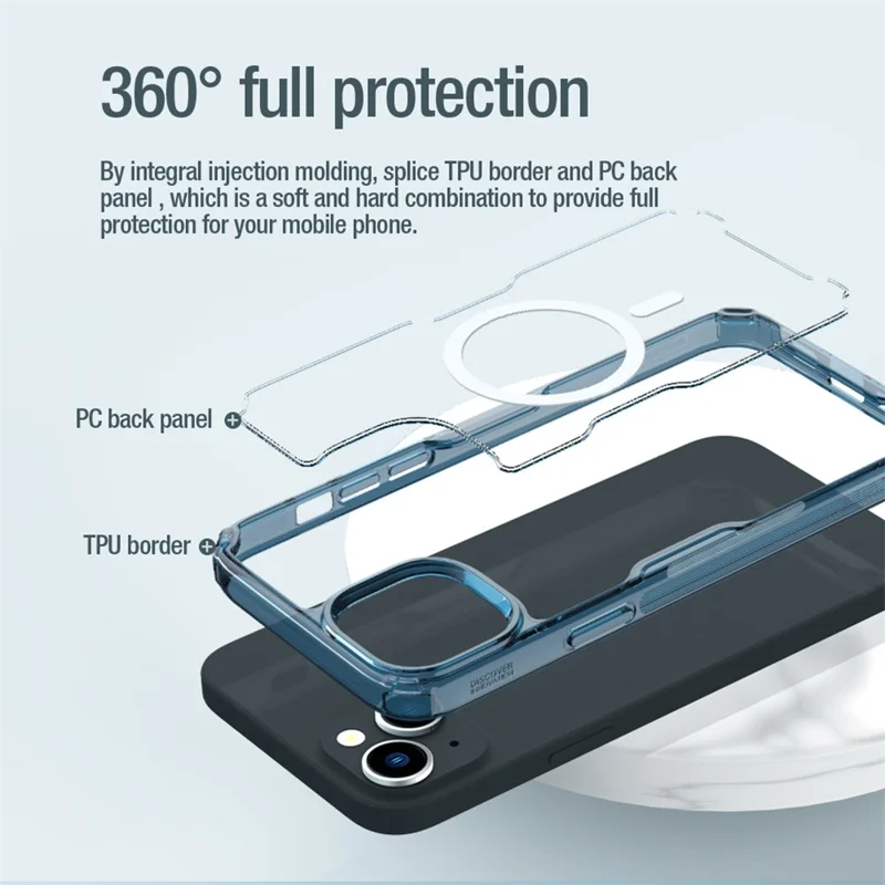 NILLKIN Nature Pro Series Magnetic Case for iPhone 15 Plus Compatible with MagSafe PC+TPU Protective Phone Cover - Blue