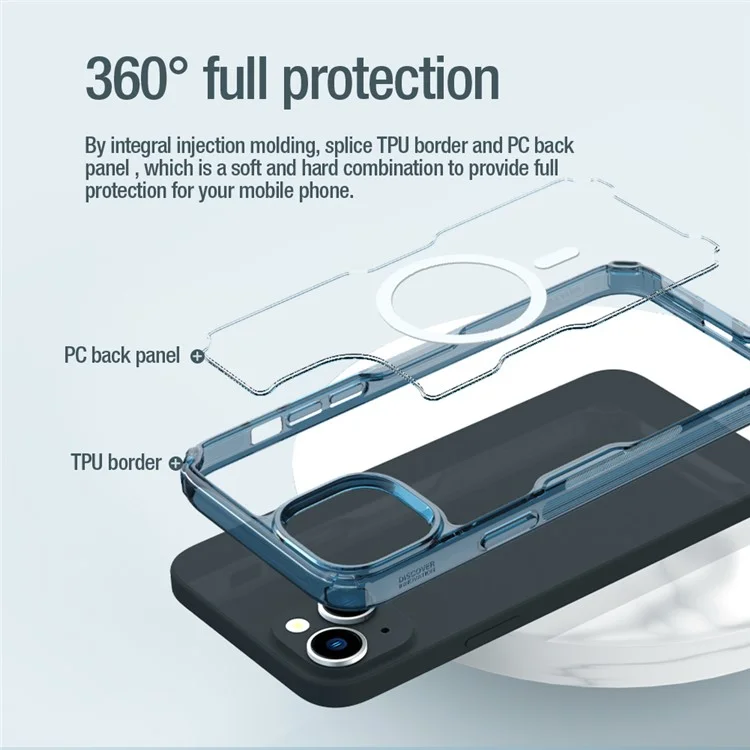 NILLKIN Nature Pro Series for iPhone 15 PC+TPU Clear Phone Case Magnetic Cover Compatible with MagSafe - Blue