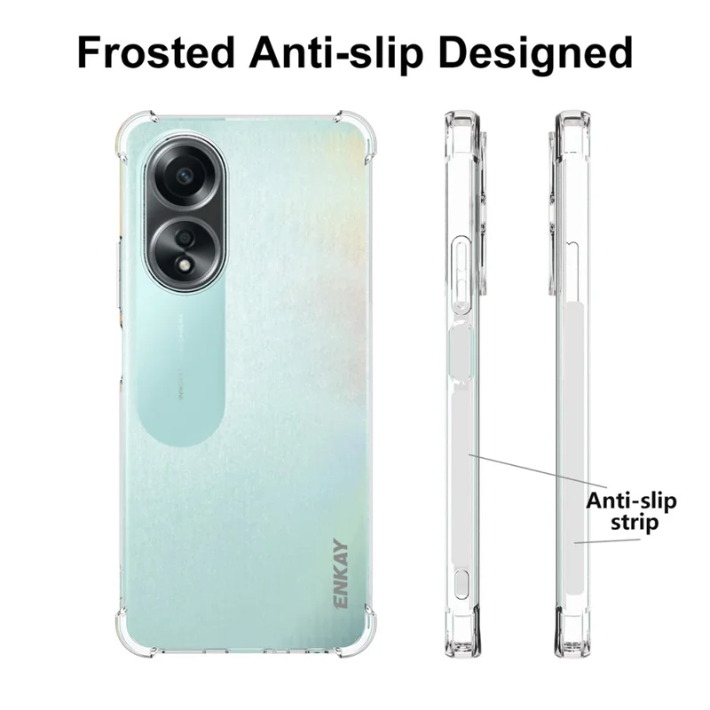 ENKAY HAT PRINCE Per Oppo A58 4G Striscia antiscivolo Bordo del telefono Copertura in TPU HD trasparente Custodia per telefono Guscio antipolvere