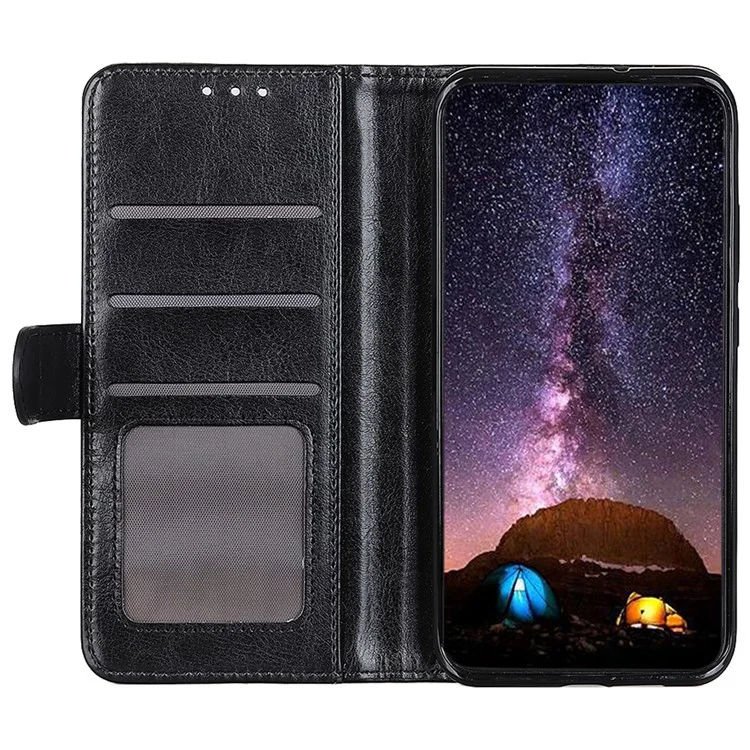 For Huawei Mate 60 PU Leather Wallet Phone Case Crazy Horse Texture Stand Cover - Black