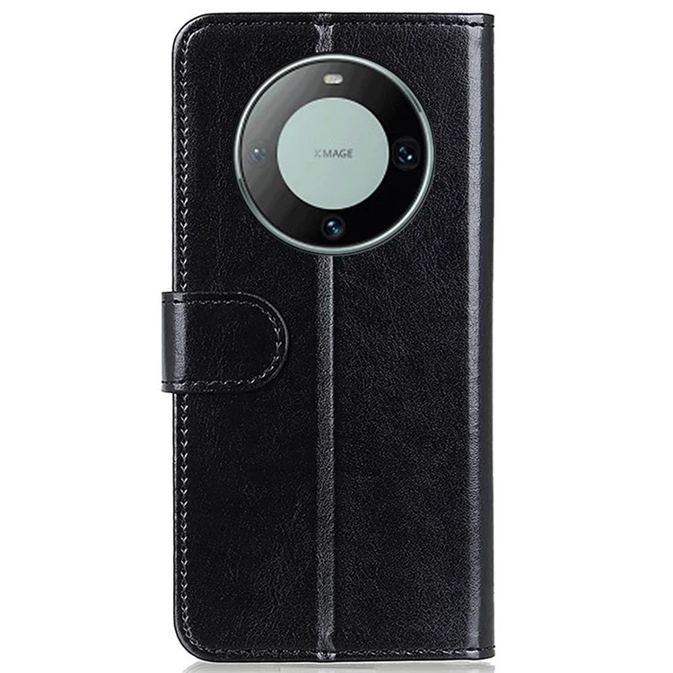 For Huawei Mate 60 PU Leather Wallet Phone Case Crazy Horse Texture Stand Cover - Black