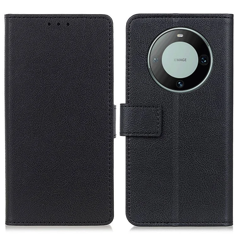 Para Huawei Mate 60 Teléfono Móvil Anti-caída Carcasa Texturizada de Cuero de PU con Soporte - Negro