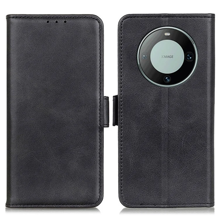 Para Huawei Mate 60 Funda de Teléfono de Textura de Piel de Vaca Cuero de PU Cartera de Pie Anti-rasguños - Negro