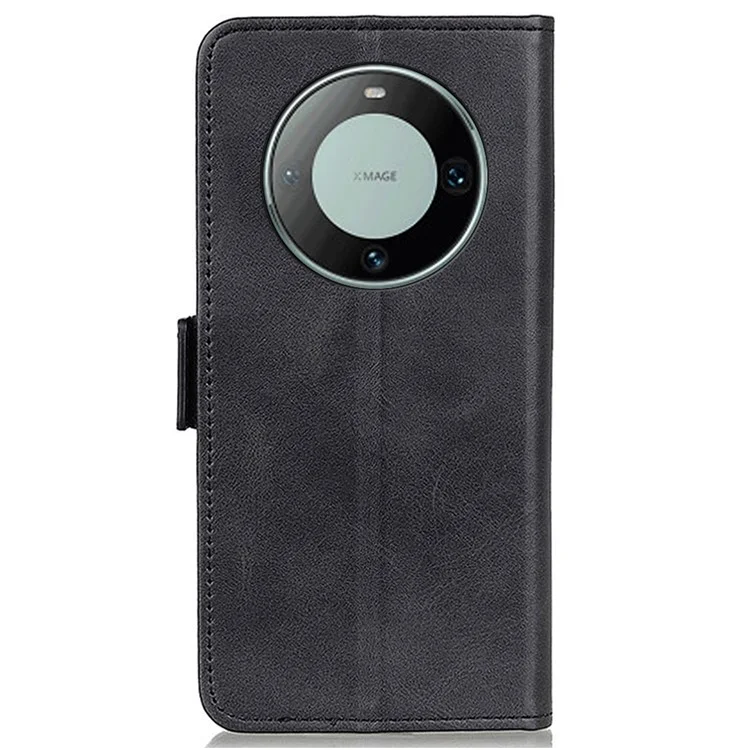 Para Huawei Mate 60 Funda de Teléfono de Textura de Piel de Vaca Cuero de PU Cartera de Pie Anti-rasguños - Negro