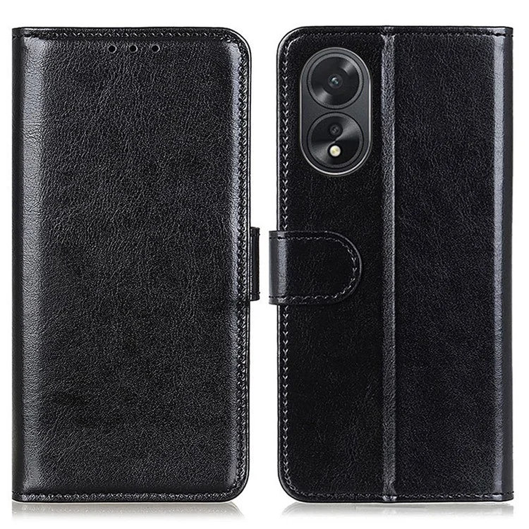 Für Oppo A38 4G PU-Leder-Wallet-Handyhülle, Crazy-Horse-Textur, stoßfest, Ständer-Cover - Schwarz