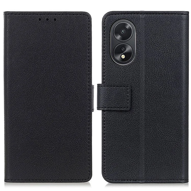 For Oppo A38 4G Textured PU Leather Cover Anti-shock Phone Case with Wallet Stand - Black