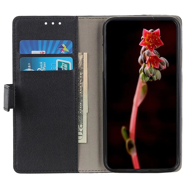 For Oppo A38 4G Textured PU Leather Cover Anti-shock Phone Case with Wallet Stand - Black
