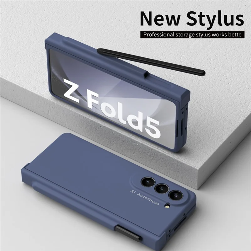 Per Samsung Galaxy Z Fold5 5G PC Phone Case Anti-drop Cover con Pellicola Protettiva Vetro Temperato e Stilo - Blu