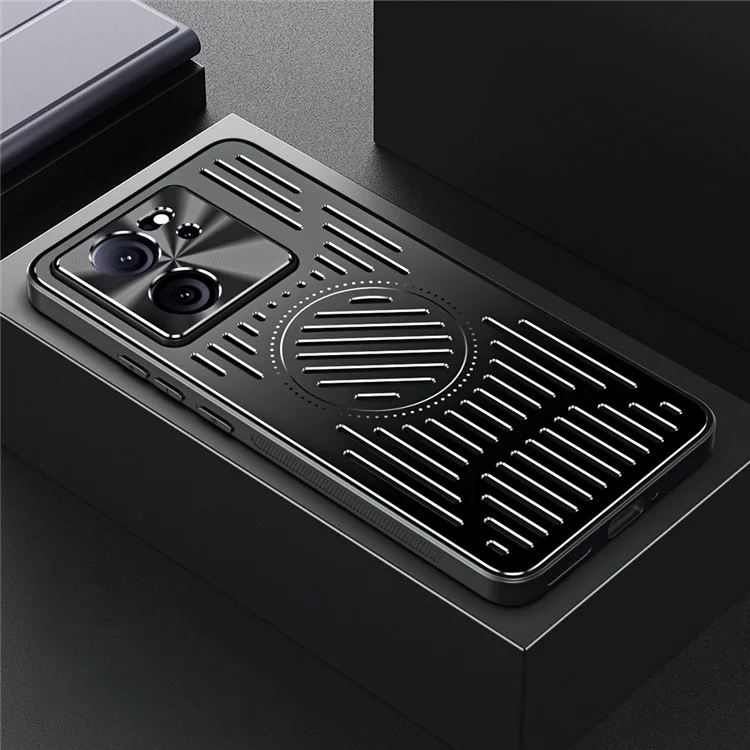 For Xiaomi Redmi K60 Ultra / 13T / 13T Pro TPU+Aluminum Alloy Hollow Heat Dissipation Phone Back Case - Black