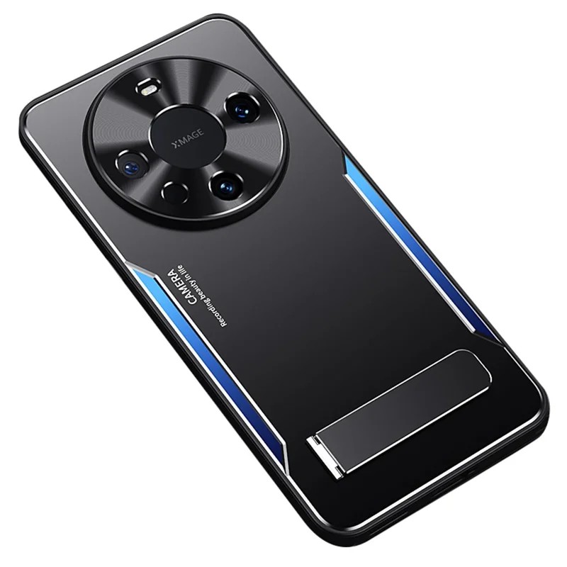 For Huawei Mate 60 Kickstand Phone Case Aluminum Alloy + TPU Shockproof Protective Cover - Blue