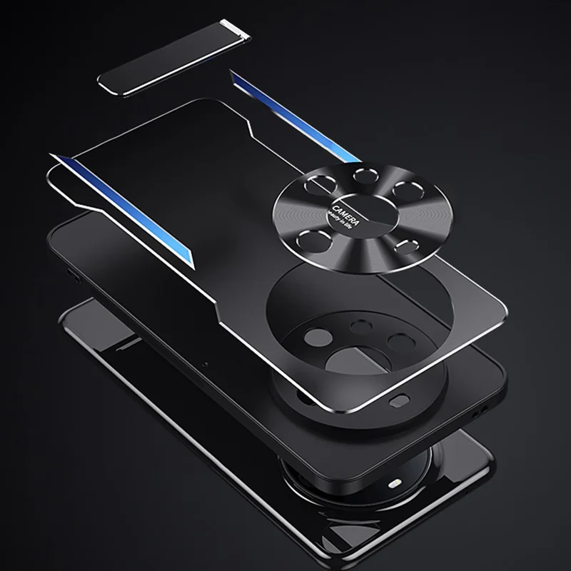 For Huawei Mate 60 Pro Kickstand Phone Case Aluminum Alloy + TPU Drop Proof Protective Cover - Silver