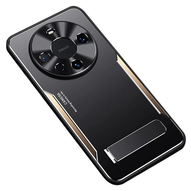 For Huawei Mate 60 Pro Kickstand Phone Case Aluminum Alloy + TPU Drop Proof Protective Cover - Gold