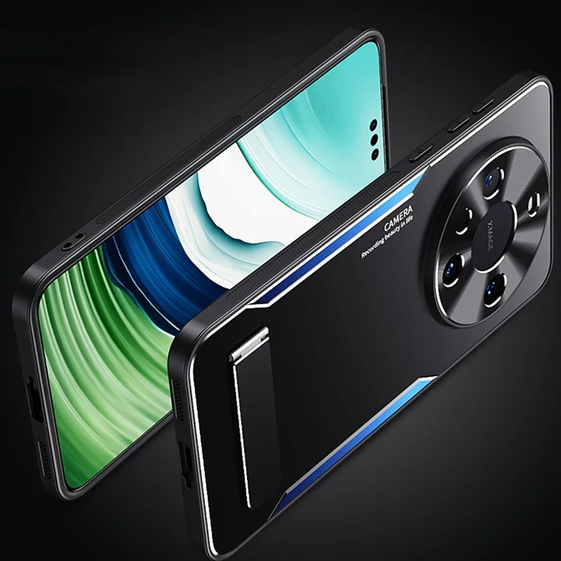 For Huawei Mate 60 Pro Kickstand Phone Case Aluminum Alloy + TPU Drop Proof Protective Cover - Gold