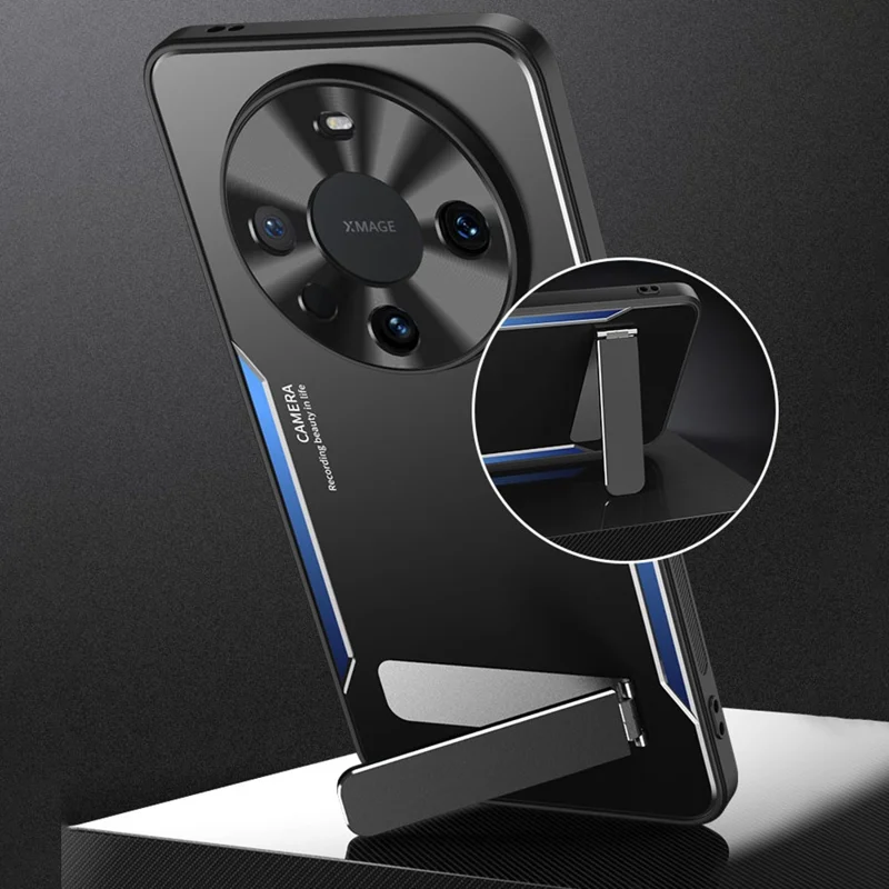 For Huawei Mate 60 Pro Kickstand Phone Case Aluminum Alloy + TPU Drop Proof Protective Cover - Gold