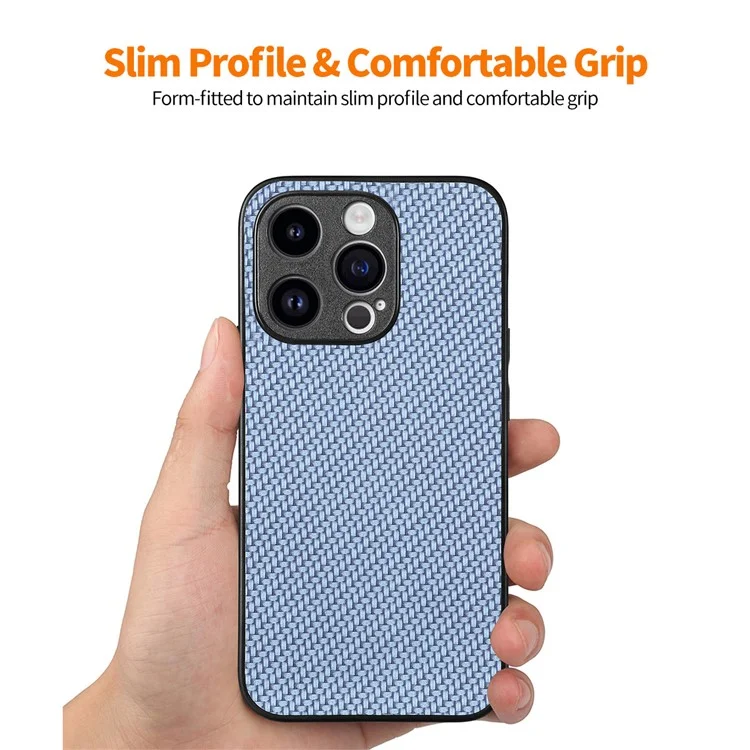ENKAY HAT PRINCE Para iPhone 14 Pro Funda de teléfono de fibra de carbono de cuero + PC con película de vidrio de alta aluminio-silicio - Azul