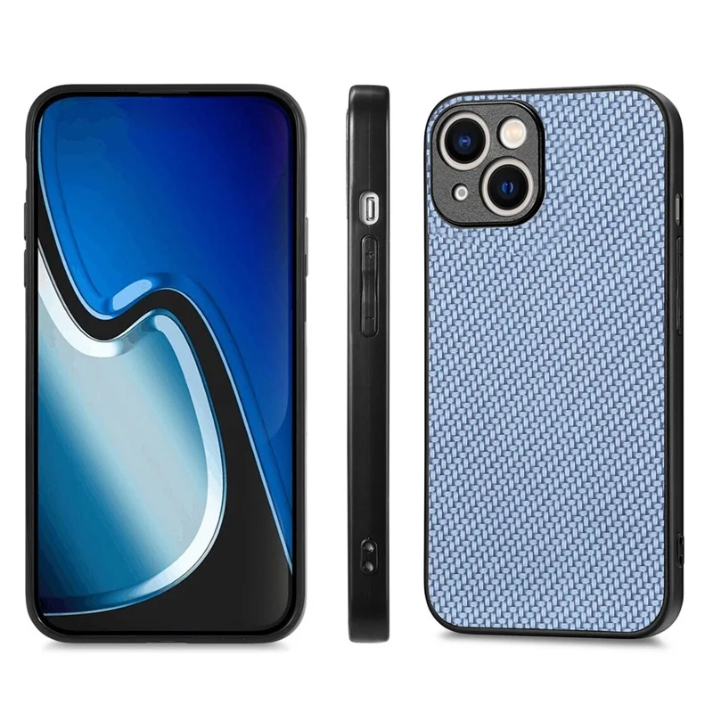 ENKAY HAT PRINCE Carbon Fiber Case for iPhone 14 Leather+PC Phone Cover with High Aluminium-silicon Glass Film - Blue