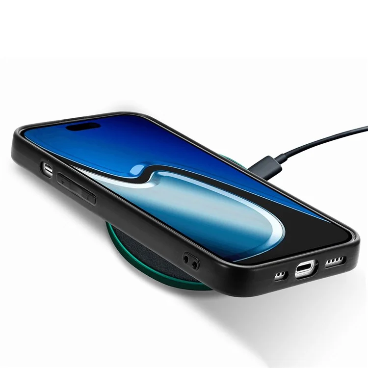 ENKAY HAT PRINCE para funda de teléfono iPhone 15 Plus Funda de PC con revestimiento de cuero de fibra de carbono + película de vidrio de aluminio-silicio de alta calidad - Azul