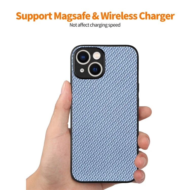 ENKAY HAT PRINCE Funda de teléfono de fibra de carbono para iPhone 15 con cubierta de piel y PC con película de vidrio de alta aluminio-silicio - Azul