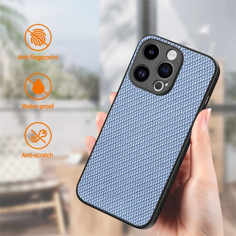 ENKAY HAT PRINCE для чехла телефона iPhone 15 Pro с высоким алюминиево-кремниевым стеклянным фильмом, углеродным волокном и кожей+PC - синий