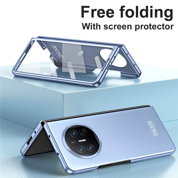 Para Huawei Mate X5 Funda Protectora de Teléfono Duro de PC Protección contra Caídas Funda Plegable de Teléfono con Película de Vidrio Templado - Azul