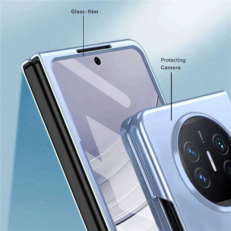 Para Huawei Mate X5 Funda Protectora de Teléfono Duro de PC Protección contra Caídas Funda Plegable de Teléfono con Película de Vidrio Templado - Azul