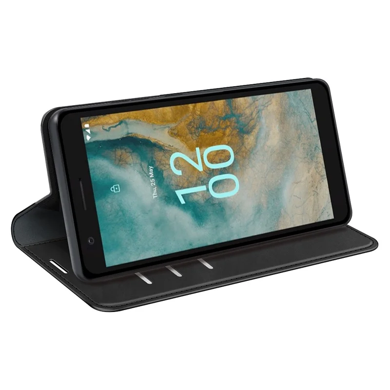 For Nokia C02 Skin-touch Feeling Wallet PU Leather Phone Case Stand Shockproof Phone Cover - Black
