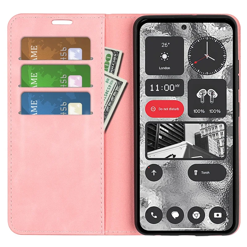 Funda de teléfono de piel de imitación para Nothing Phone (2), Cartera Soporte Antideslizante Tacto Suave Cubierta - Rosa