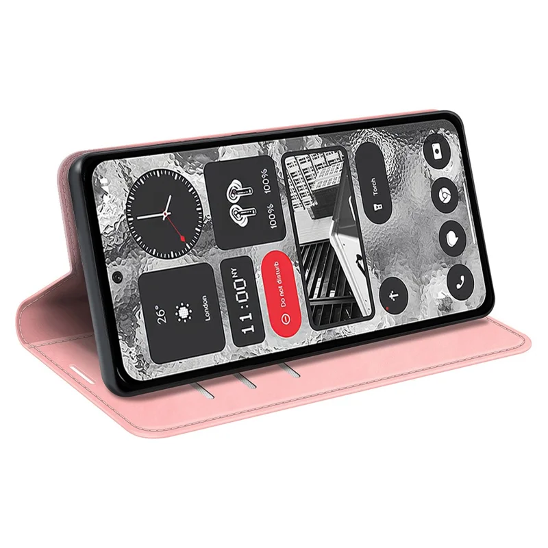 Funda de teléfono de piel de imitación para Nothing Phone (2), Cartera Soporte Antideslizante Tacto Suave Cubierta - Rosa