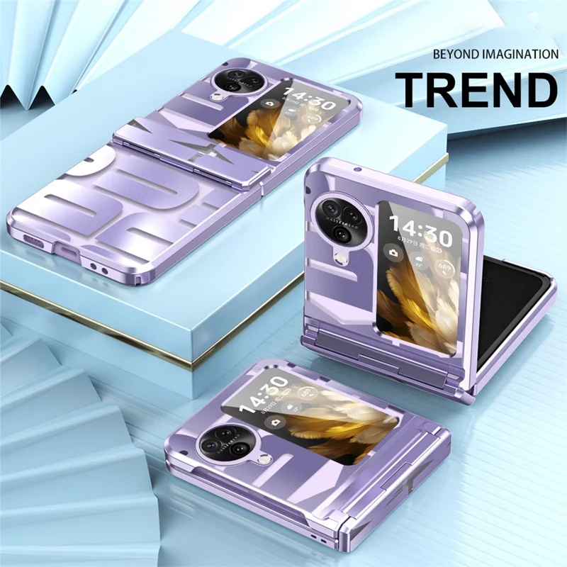 For Oppo Find N3 Flip 5G Electroplating Folding Phone Case Hard PC Phone Cover with Hinge Protection - Black