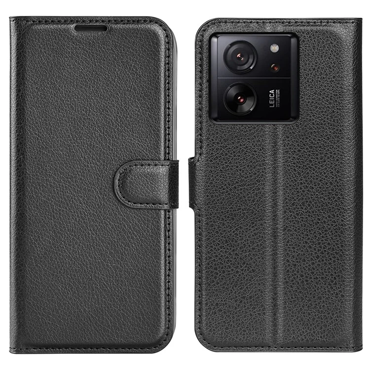 Für Xiaomi 13T / 13T Pro Fallschutz Litchi-Textur Stand Wallet Phone Case PU Leder Hülle - Schwarz
