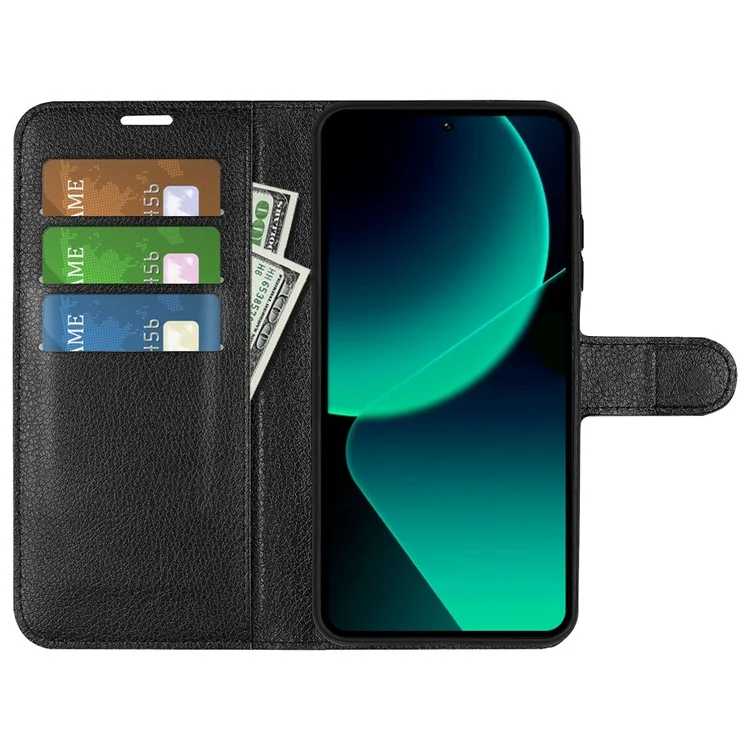 Für Xiaomi 13T / 13T Pro Fallschutz Litchi-Textur Stand Wallet Phone Case PU Leder Hülle - Schwarz