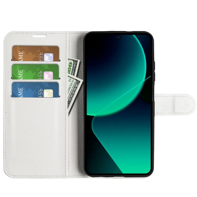 For Xiaomi 13T / 13T Pro Drop Protection Litchi Texture Stand Wallet Phone Case PU Leather Cover - White