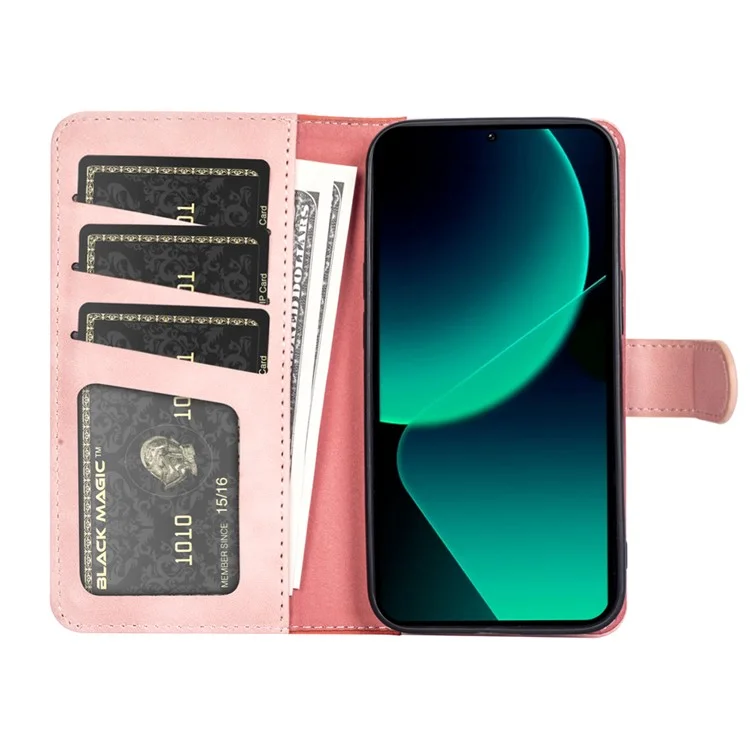 Para Xiaomi 13T / 13T Pro Dual-color Splicing Phone Case PU Leather+TPU Wallet Stand Shock-absorbing Cover - Pink