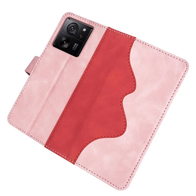 Para Xiaomi 13T / 13T Pro Dual-color Splicing Phone Case PU Leather+TPU Wallet Stand Shock-absorbing Cover - Pink