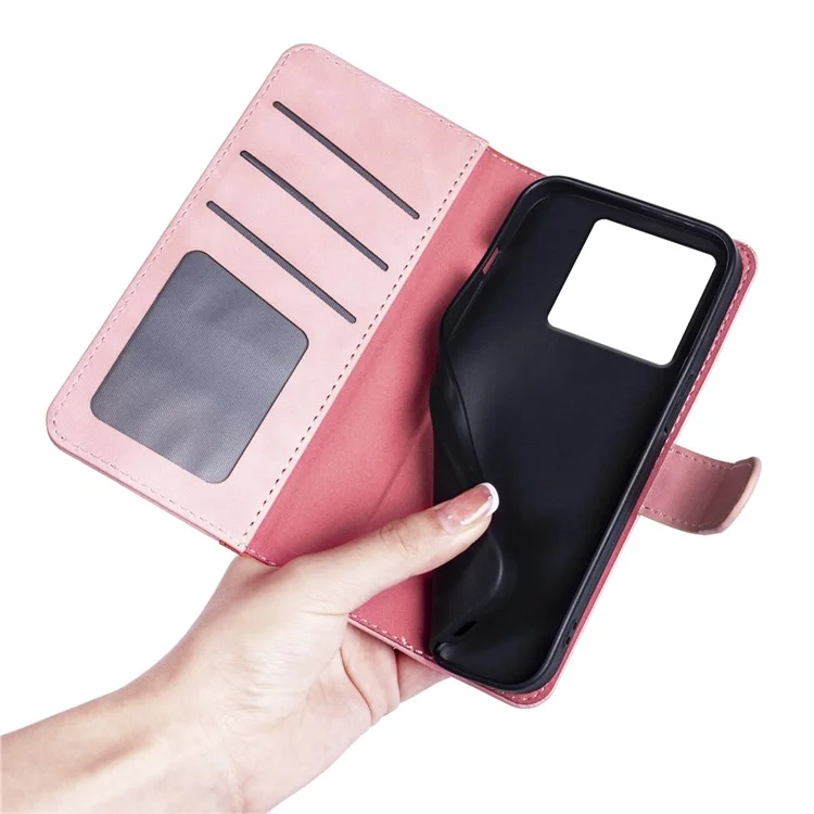Para Xiaomi 13T / 13T Pro Dual-color Splicing Phone Case PU Leather+TPU Wallet Stand Shock-absorbing Cover - Pink