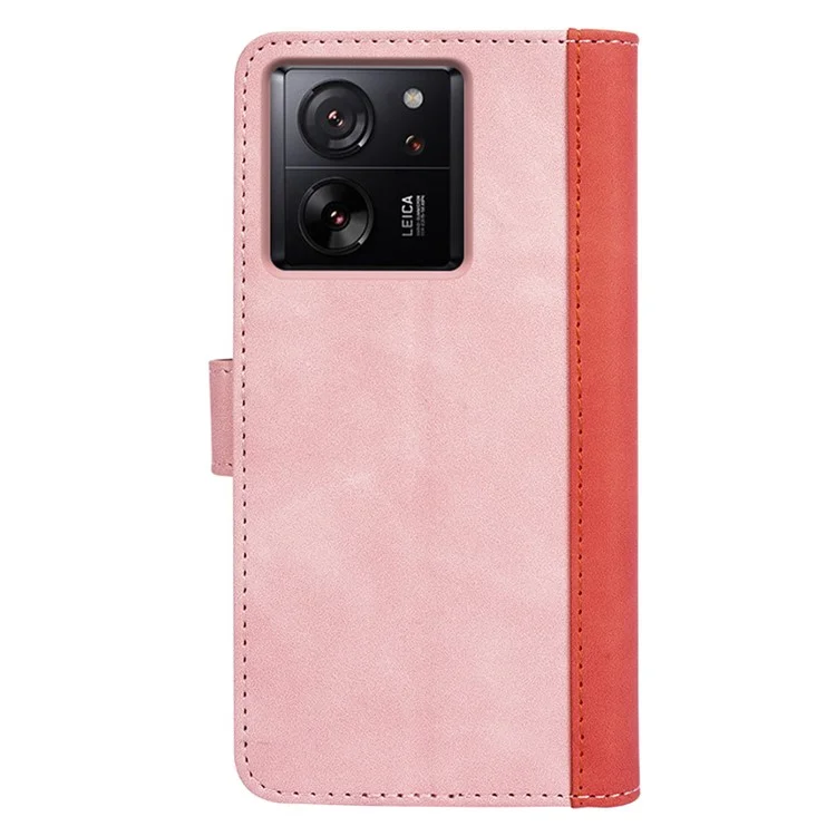 Para Xiaomi 13T / 13T Pro Dual-color Splicing Phone Case PU Leather+TPU Wallet Stand Shock-absorbing Cover - Pink