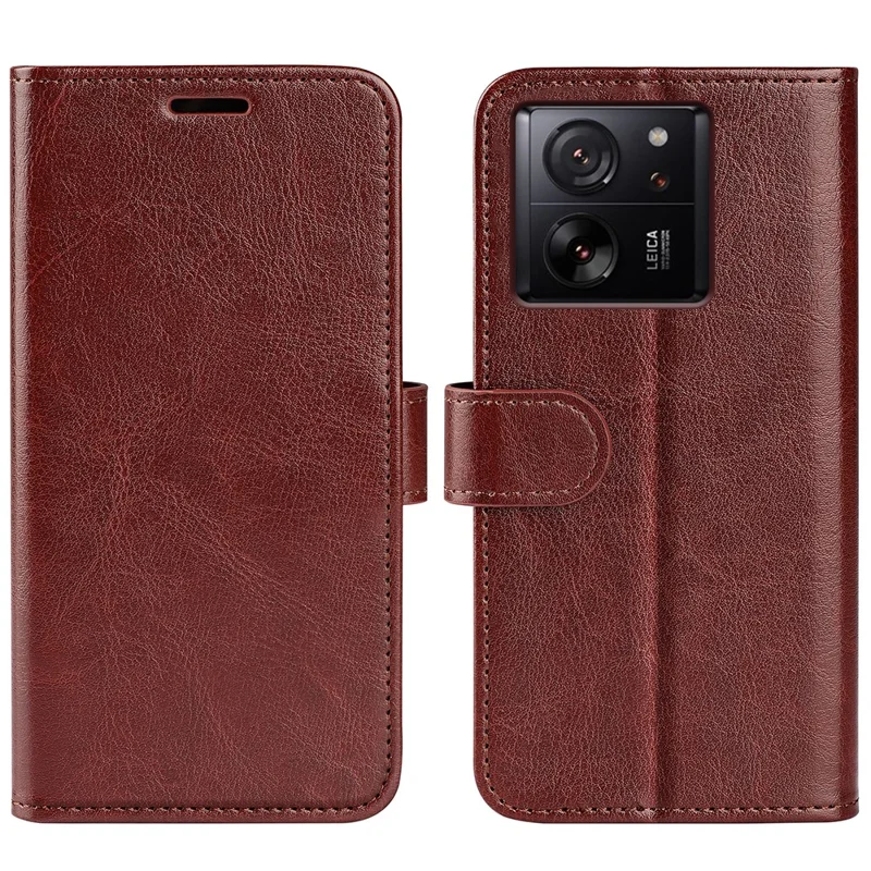 For Xiaomi 13T / 13T Pro / Redmi K60 Ultra PU Leather Cell Phone Cover Crazy Horse Texture Viewing Stand Wallet Case - Brown