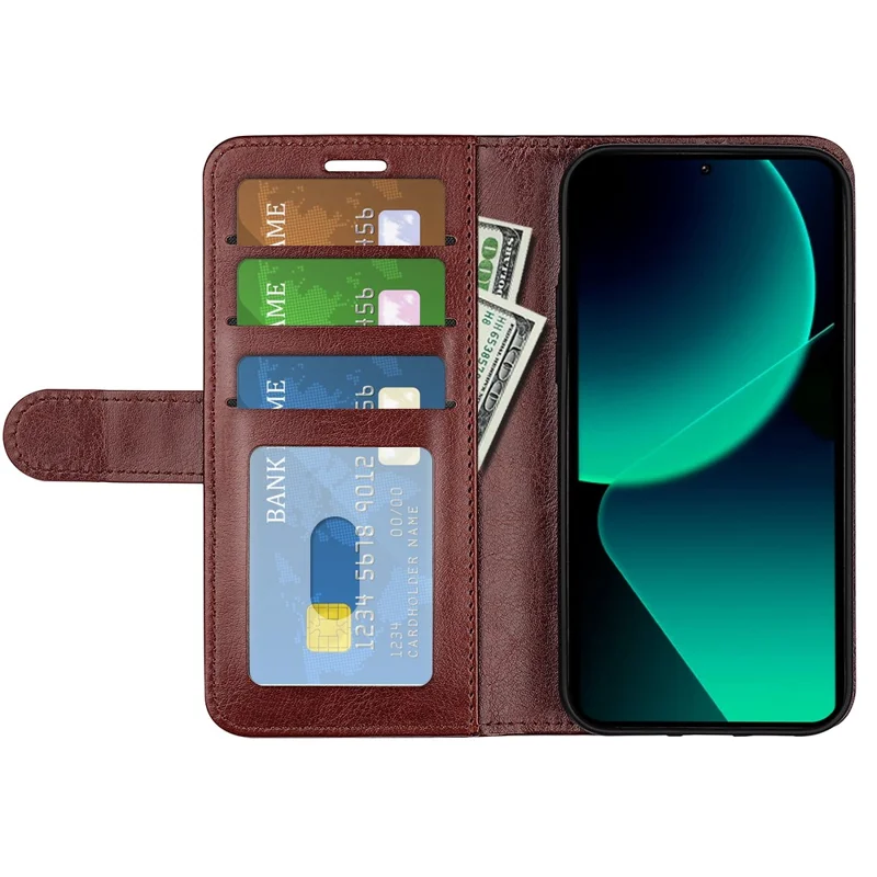 For Xiaomi 13T / 13T Pro / Redmi K60 Ultra PU Leather Cell Phone Cover Crazy Horse Texture Viewing Stand Wallet Case - Brown