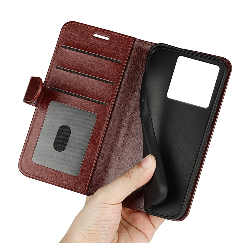 For Xiaomi 13T / 13T Pro / Redmi K60 Ultra PU Leather Cell Phone Cover Crazy Horse Texture Viewing Stand Wallet Case - Brown