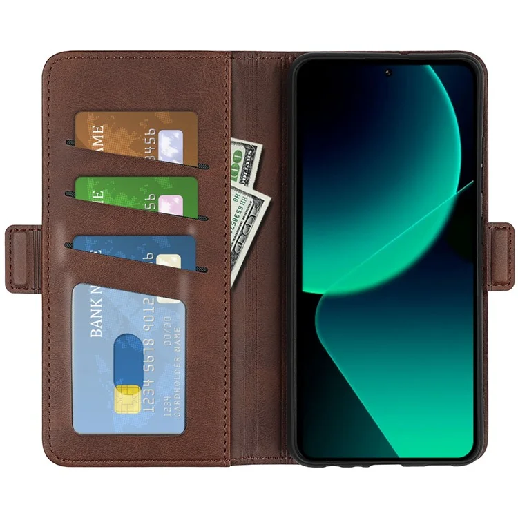 Para Xiaomi 13T / 13T Pro Protección contra caídas Textura de ternera Funda de teléfono de cuero Billetera Soporte Flip Case - Marrón