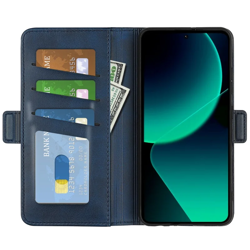 For Xiaomi 13T / 13T Pro Fall Protection Calf Texture Phone Cover Leather Wallet Stand Flip Case - Blue