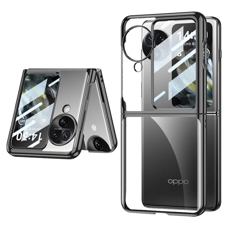 GKK For Oppo Find N3 Flip 5G Case Electroplated Clear PC Phone Cover with Rear Screen Film - Black