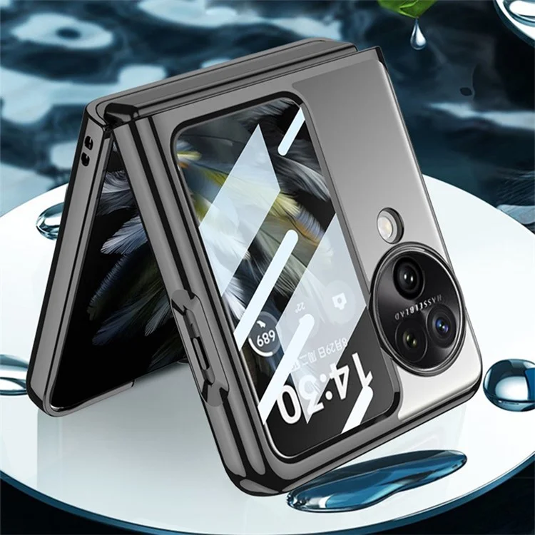 GKK For Oppo Find N3 Flip 5G Case Electroplated Clear PC Phone Cover with Rear Screen Film - Black