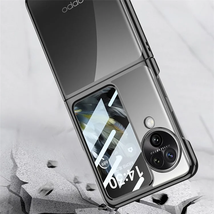 GKK For Oppo Find N3 Flip 5G Case Electroplated Clear PC Phone Cover with Rear Screen Film - Black