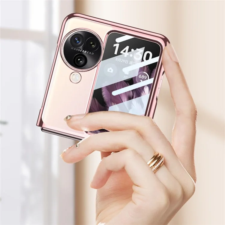 GKK For Oppo Find N3 Flip 5G Case Electroplated Clear PC Phone Cover with Rear Screen Film - Black