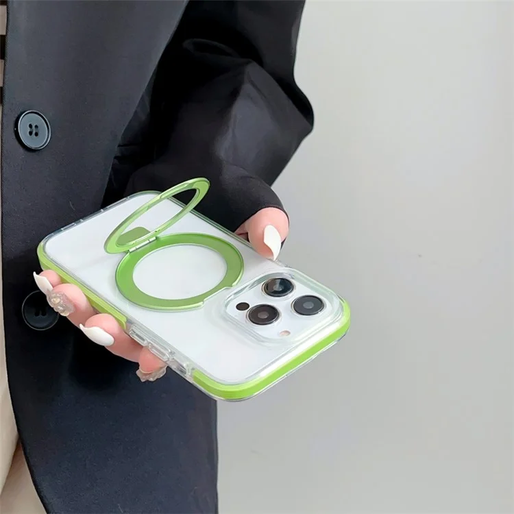 Для iPhone 15 Pro Max Case Acrylic+PET+TPU+Magnet Phone Cover Compatible with MagSafe - Зеленый