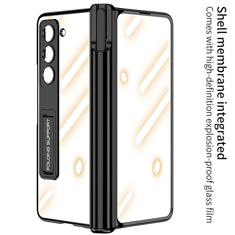 GKK Für Samsung Galaxy Z Fold5 5G Cover Pen Holder Einstellbarer Ständer PC Handyhülle mit Frontschutzfolie - Schwarz