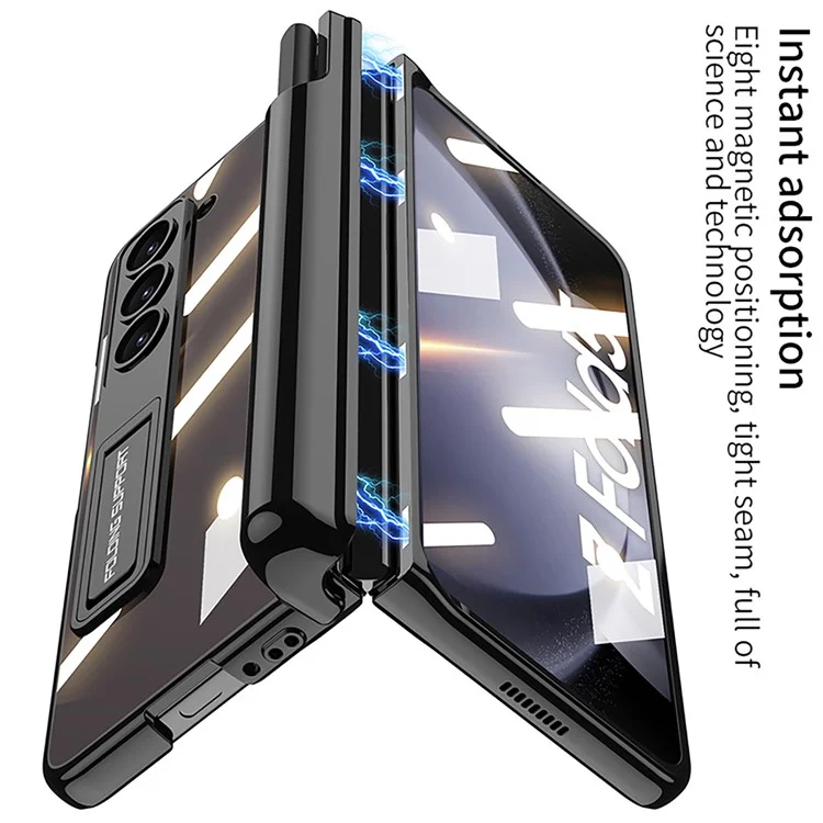 GKK Für Samsung Galaxy Z Fold5 5G Cover Pen Holder Einstellbarer Ständer PC Handyhülle mit Frontschutzfolie - Schwarz