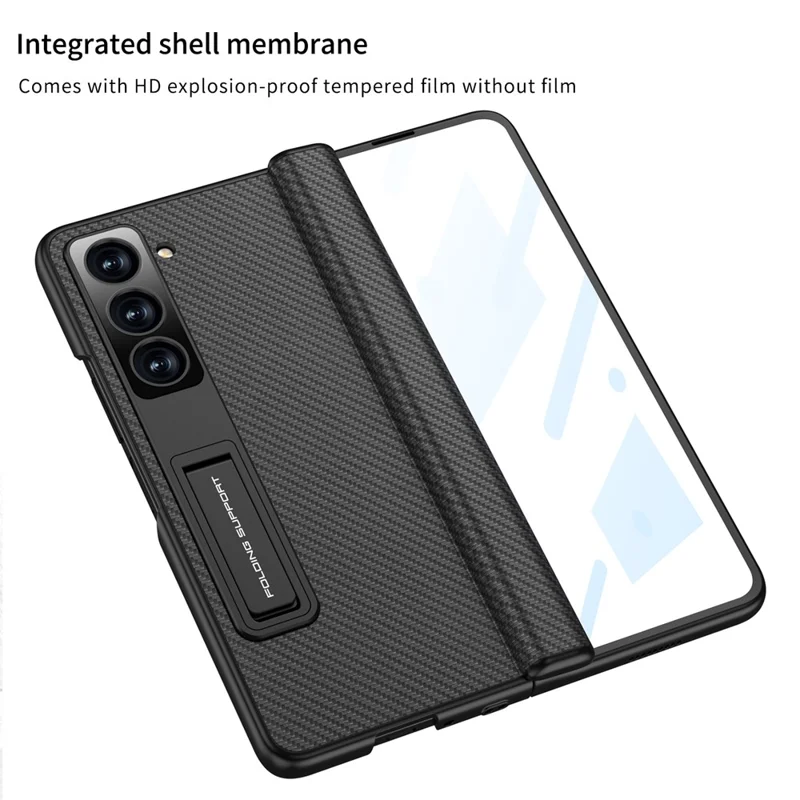 GKK Phone Case for Samsung Galaxy Z Fold5 5G Cover Leather+PC Kickstand Shell with Front Screen Film - Grey